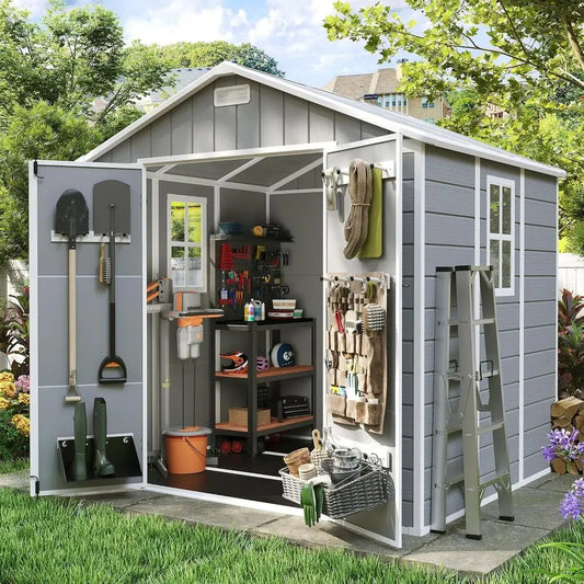 Resin Outdoor Storage Shed With Floor, Lockable Door, Window, Vents