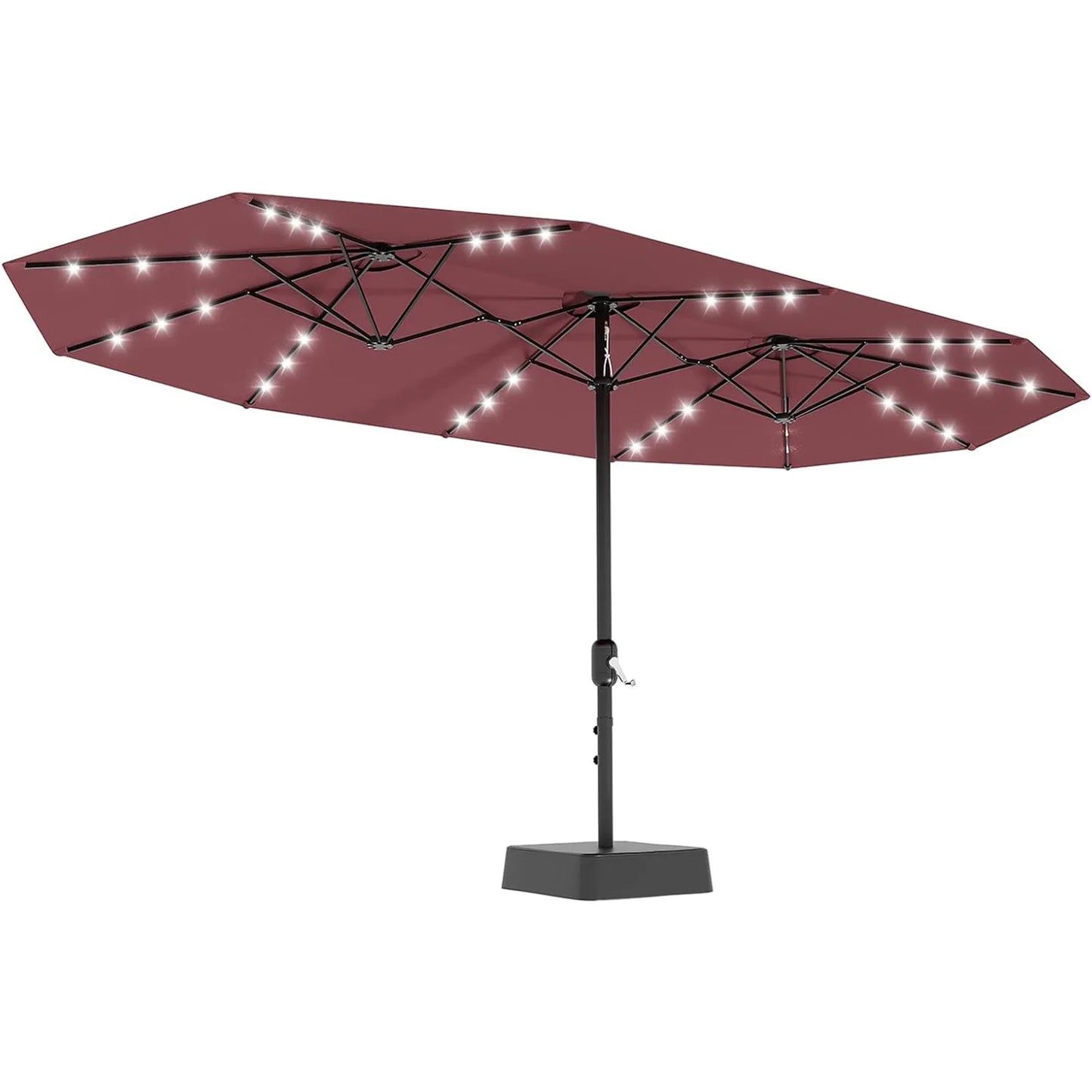 HiMISS Outdoor Patio Umbrella With Solar LED Lights Crank And Base