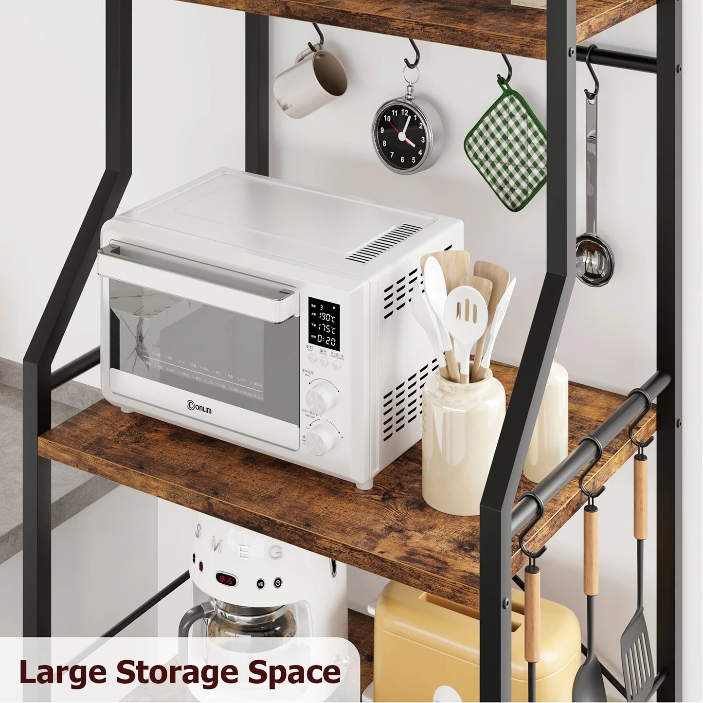 TWISTER.CK Kitchen Bakers Rack Microwave Stand With Wire Basket