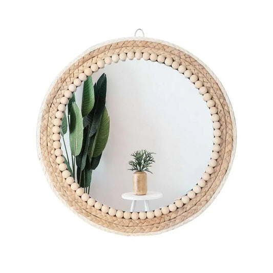 Boho Wall Mounted Round Rattan Mirror for Home Decor