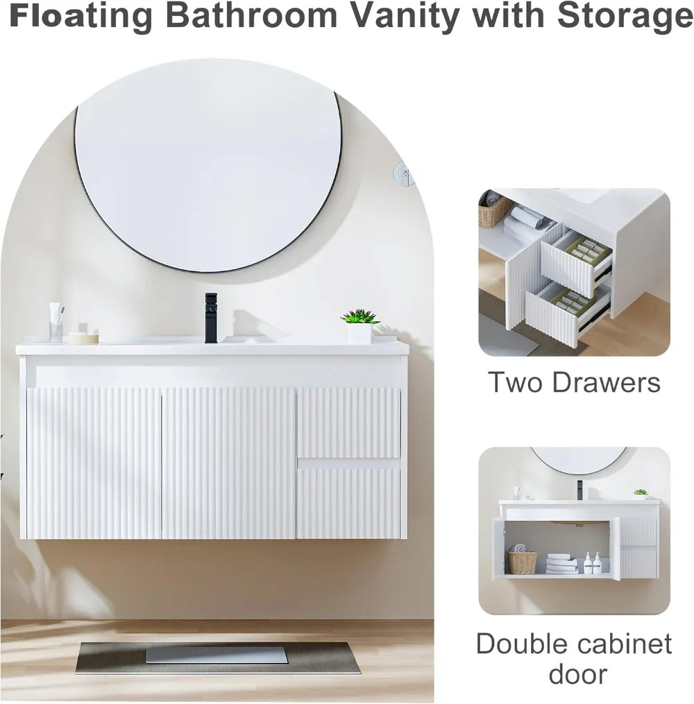Floating Bathroom Vanity With Ceramic Sink Wall Mounted Storage
