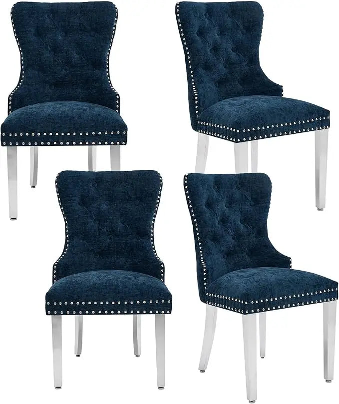 Velvet Tufted Dining Chairs With Pull Ring And Steel Legs
