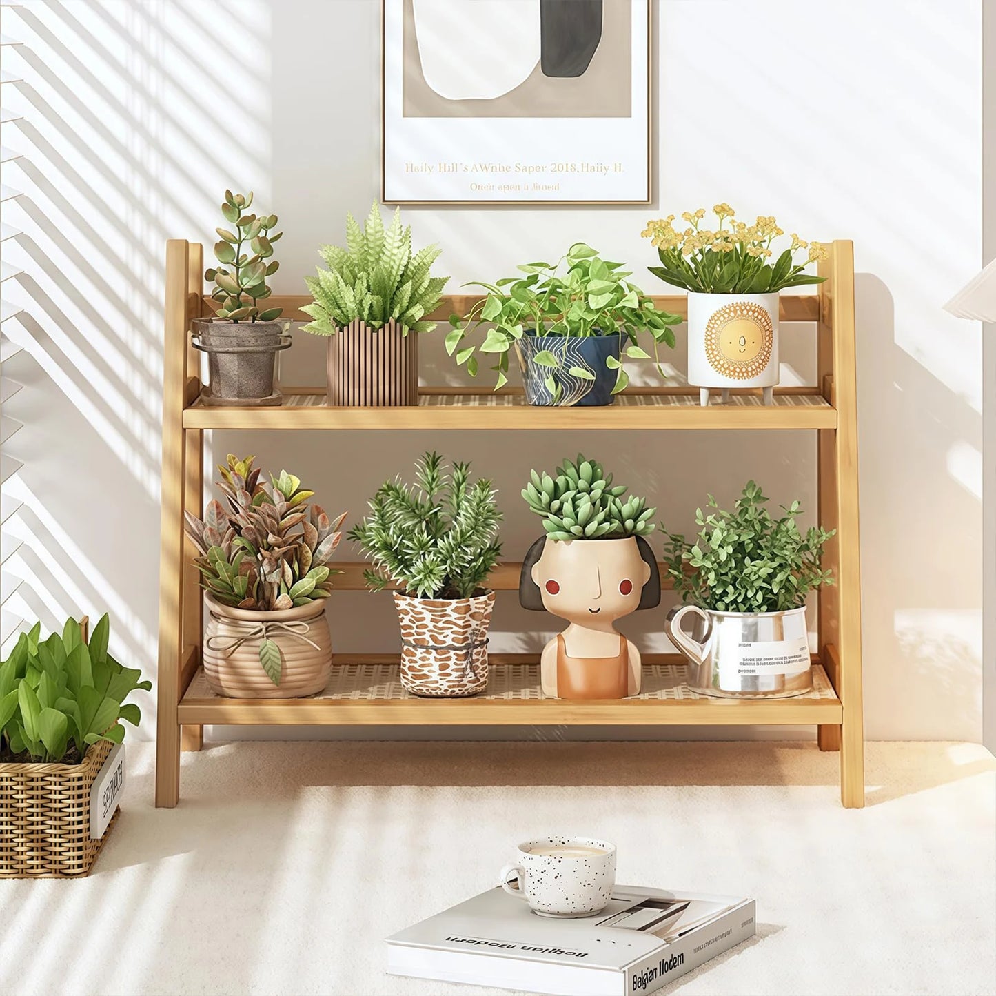 Double Layer Desktop Organizer Shelf Wooden Storage Rack 2 Tiers