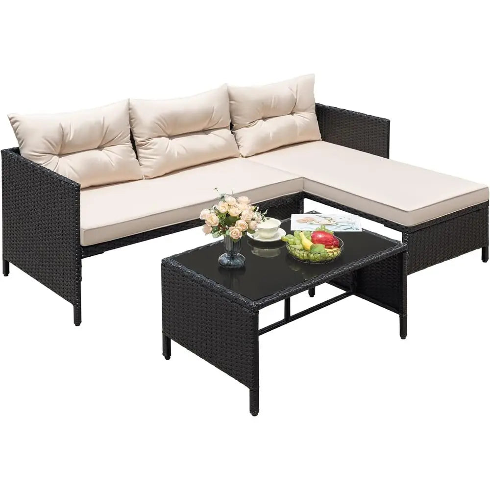 Outdoor Wicker Sectional Sofa Set With Cushions And Coffee Table For Patio