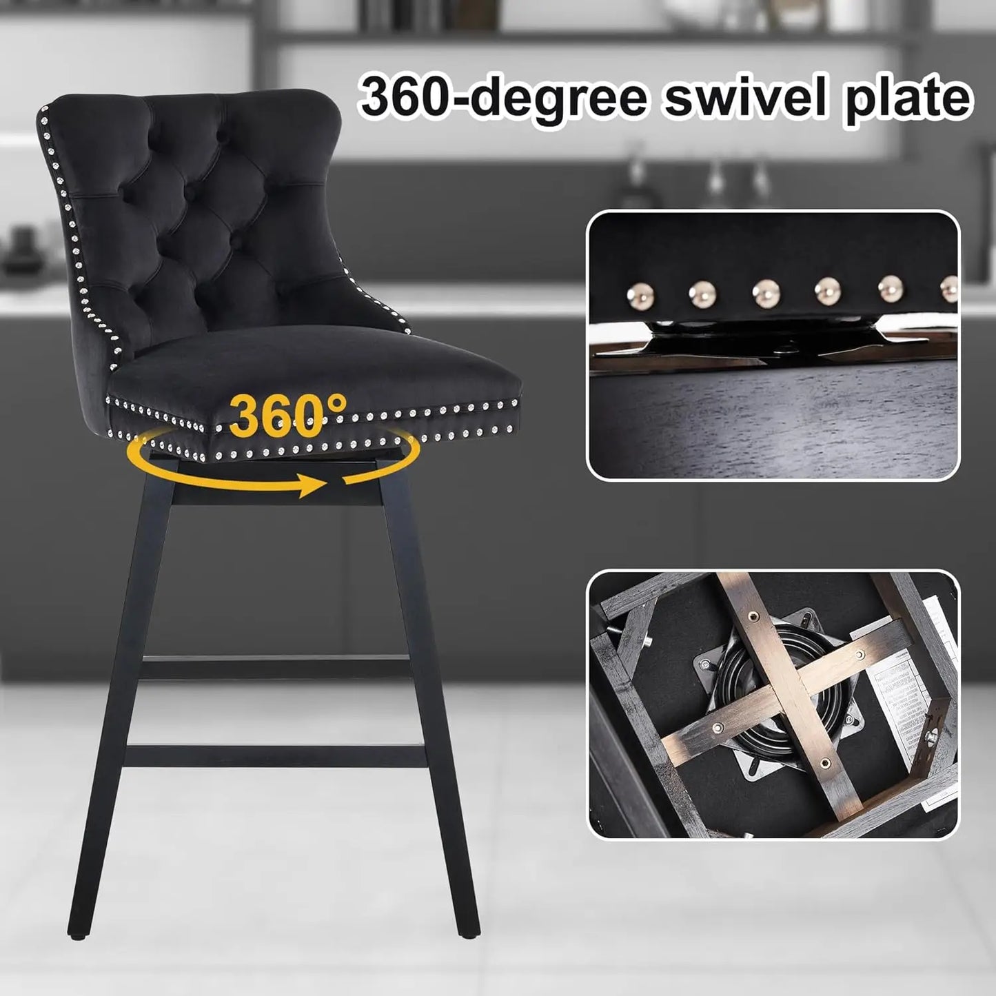 Swivel Bar Stools Set of 4 with Back Velvet Upholstery