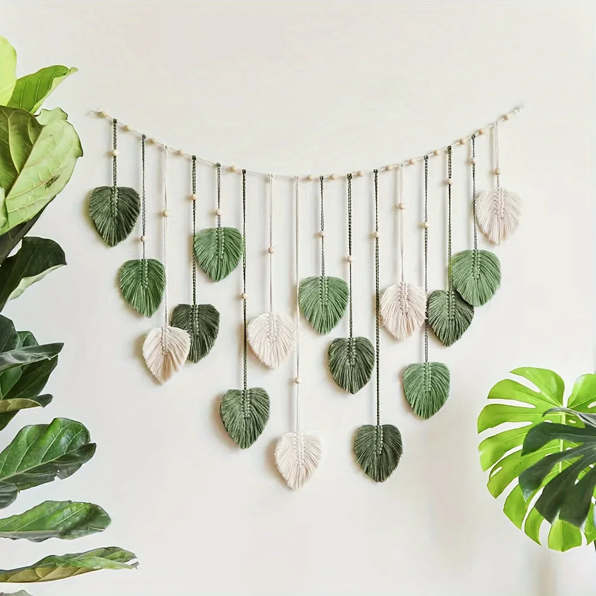 Modern Woven Wall Decor With Green Leaves Bohemian Style