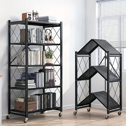 Heavy-Duty Foldable Metal Storage Rack With Wheels
