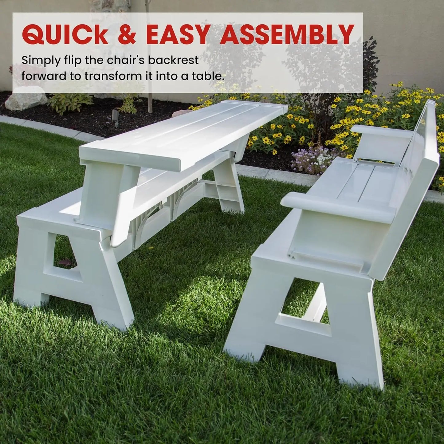 Convertible Outdoor Bench Table Weather Resistant Patio Garden Furniture