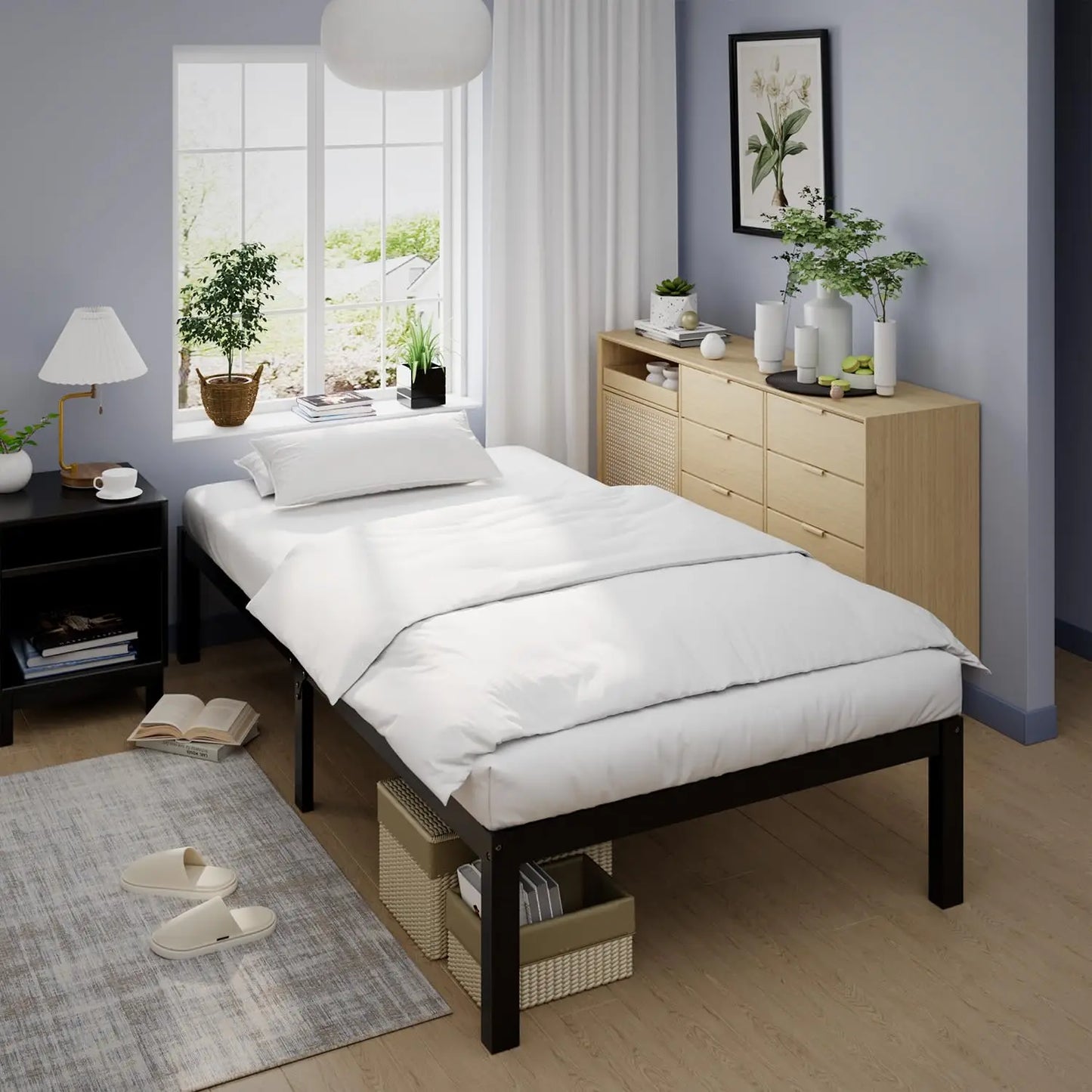 XIUWO Bamboo Bed Frame Platform Bed With Non Slip Slats