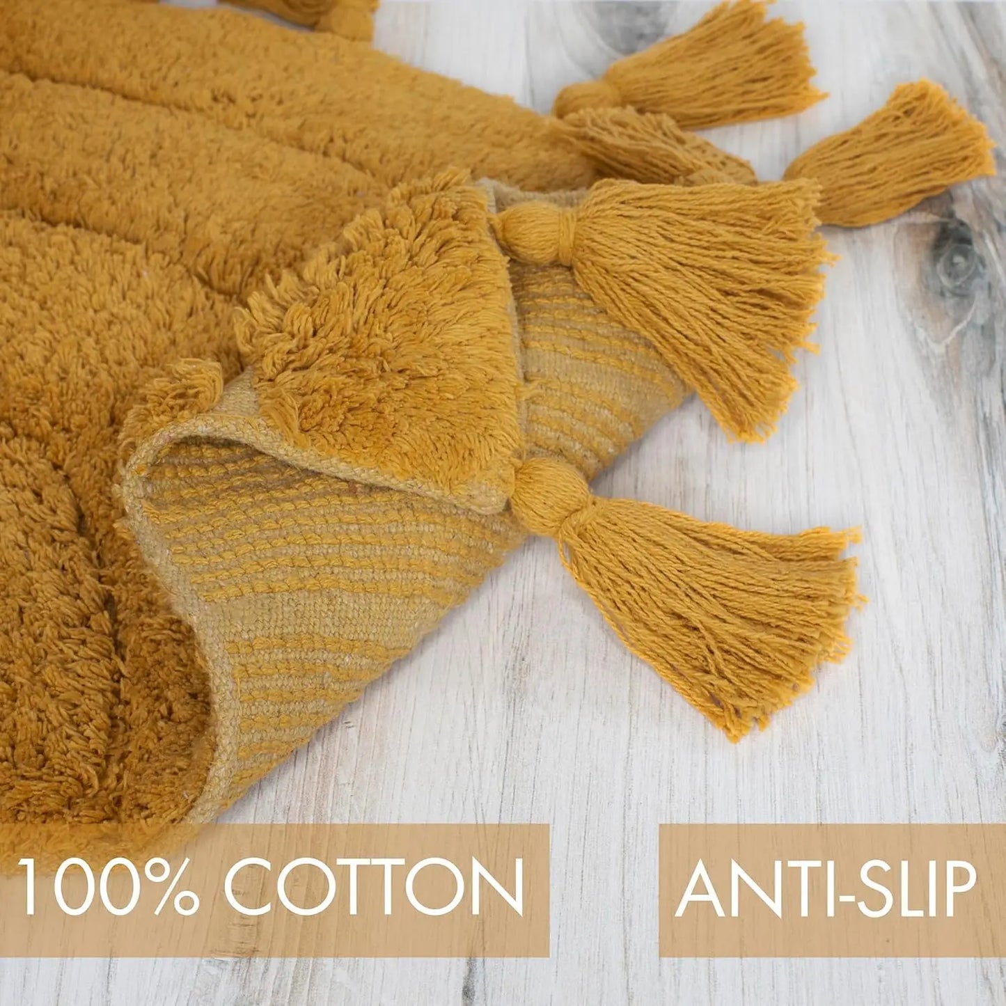 Boho Half Circle Tassel Cotton Bath Rug