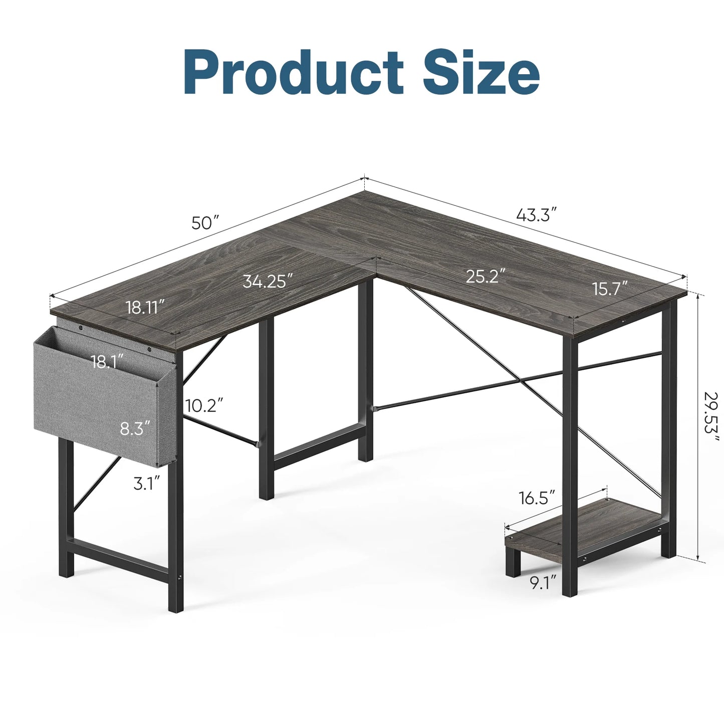 JHK Gaming Corner L Shaped Desk With CPU Storage Shelf
