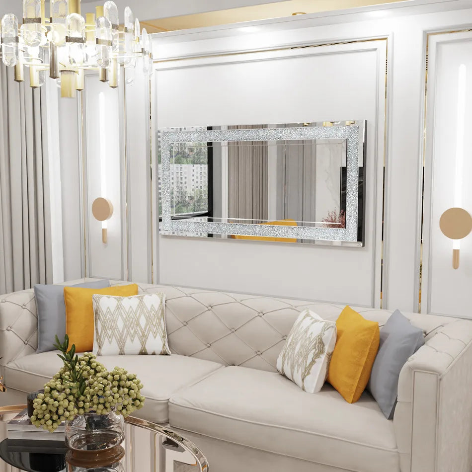 LUVODI Frameless Crystal Rhinestone Diamond Vanity Mirror Wall Mounted