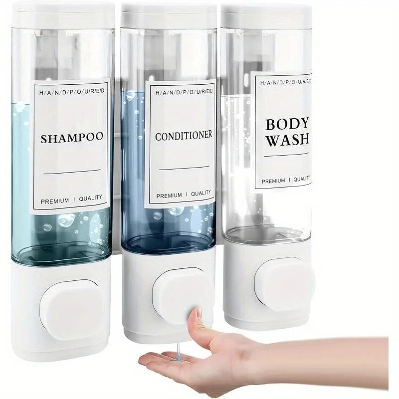 Wall Mounted 3-In-1 Shampoo Conditioner Soap Dispenser No Drilling ABS