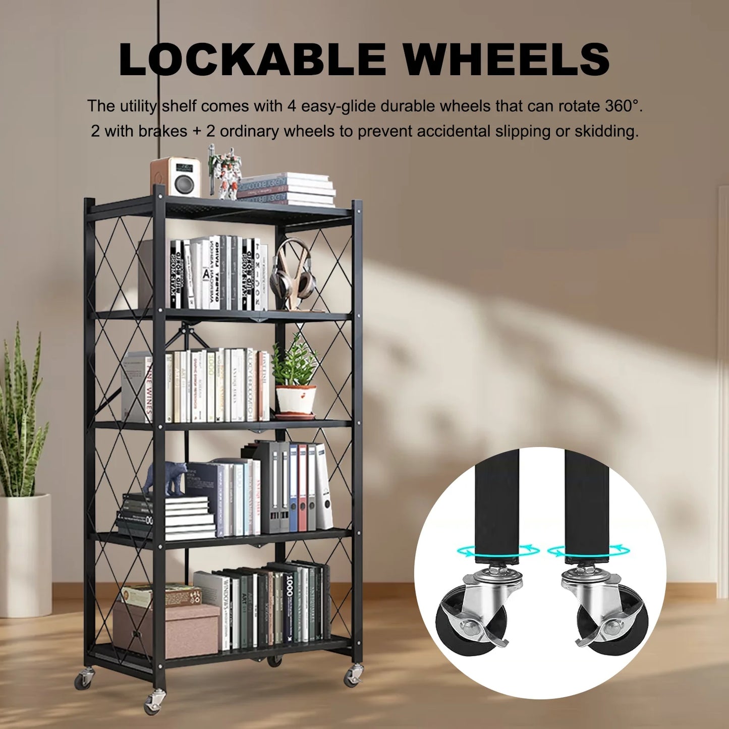 Heavy Duty 5 Tier Metal Storage Shelving On Wheels