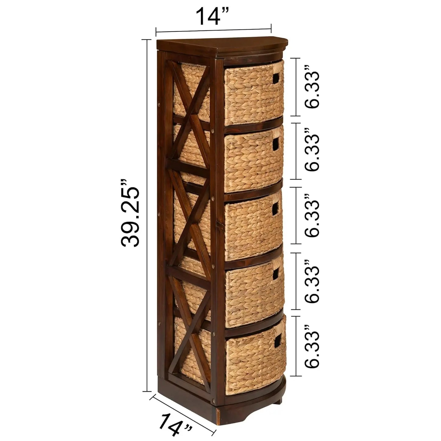 X Side 5 Tier Corner Storage Cabinet With Wicker Baskets