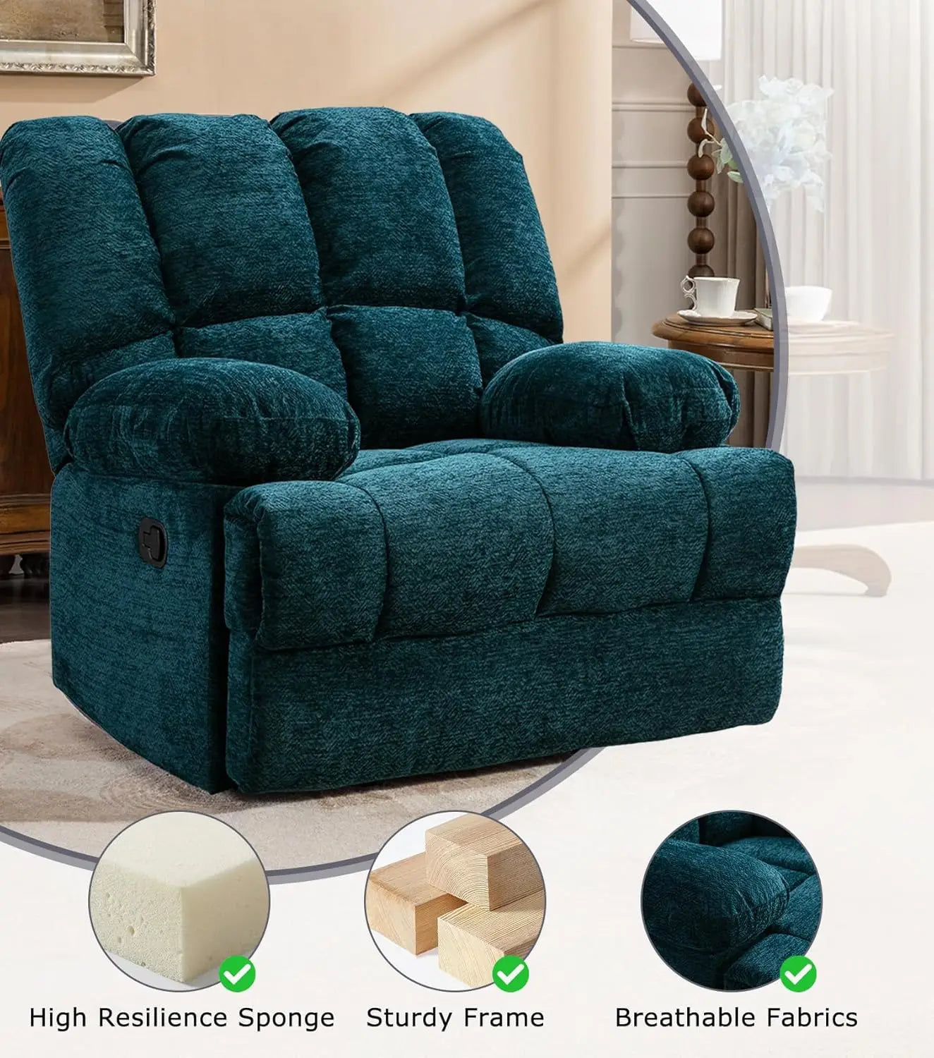 Oversized Rocker Recliner Chair For Living Room Comfort And Durability