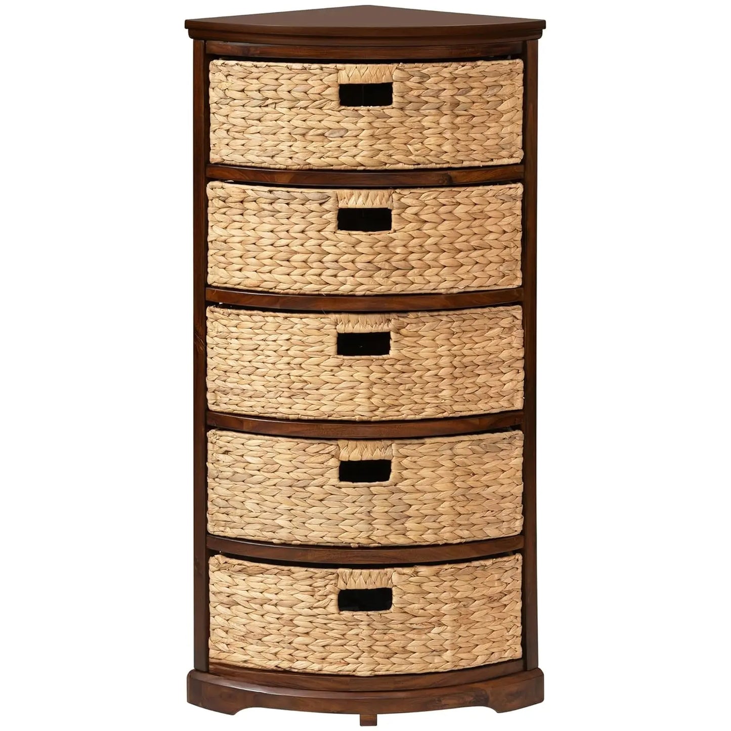 X Side 5 Tier Corner Storage Cabinet With Wicker Baskets