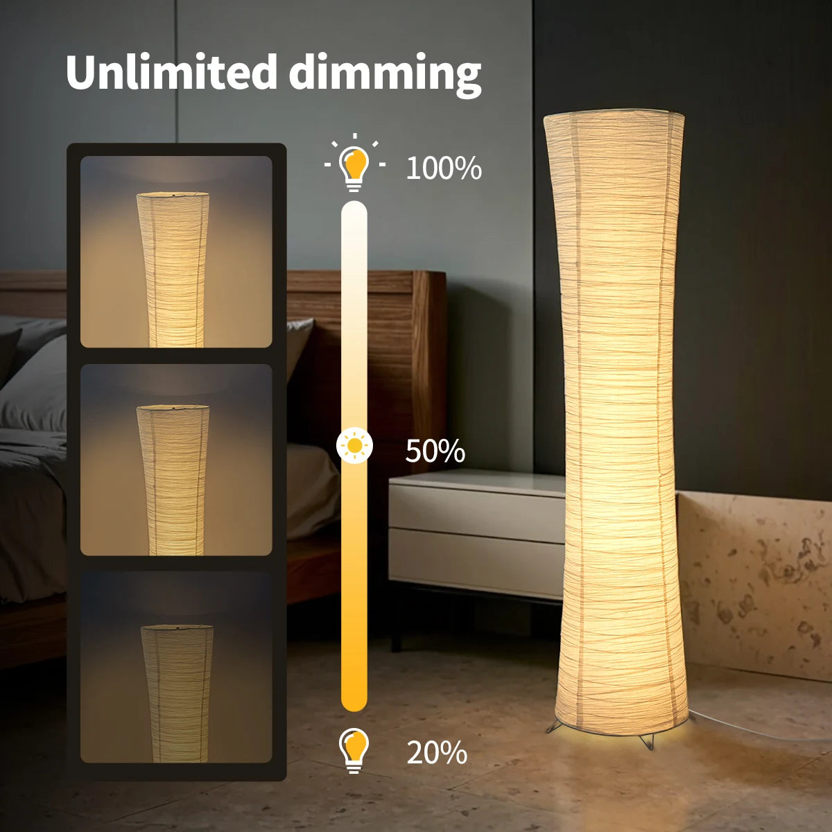 Paper Floor Lamp With Chrome Stand And LED Light Strip
