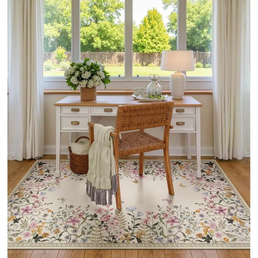 Floral Washable Area Rug for Bedroom and Living Room NonSlip