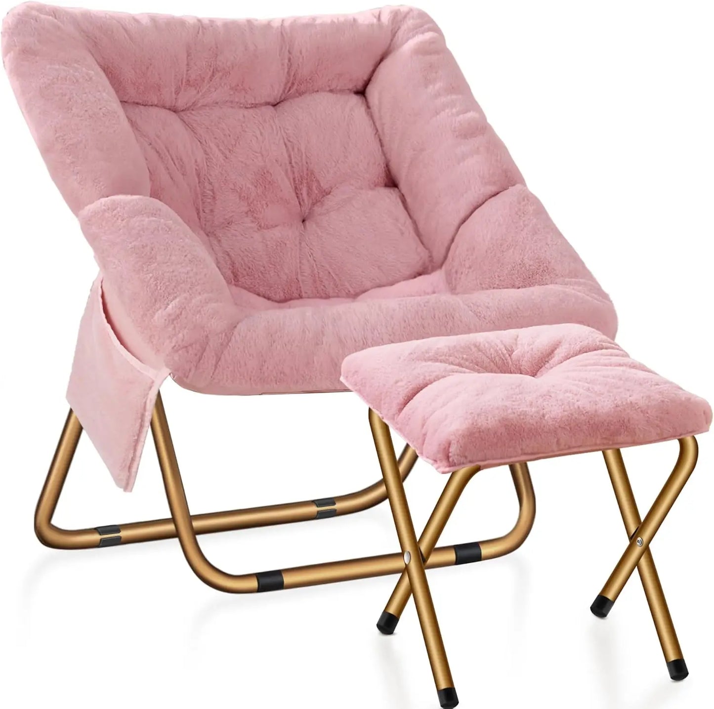 XIUWO Comfy Saucer Chair Foldable Faux Fur Lounge Chair