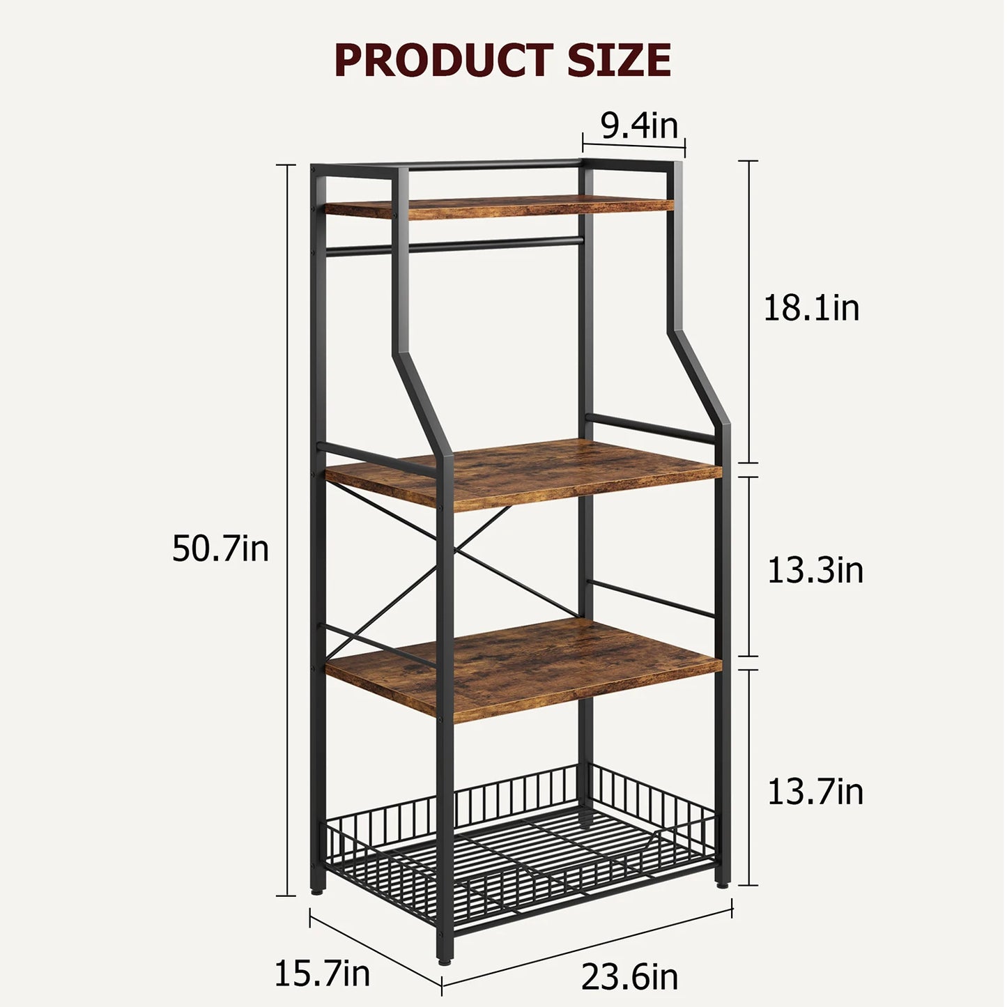TWISTER.CK Kitchen Bakers Rack Microwave Stand With Wire Basket