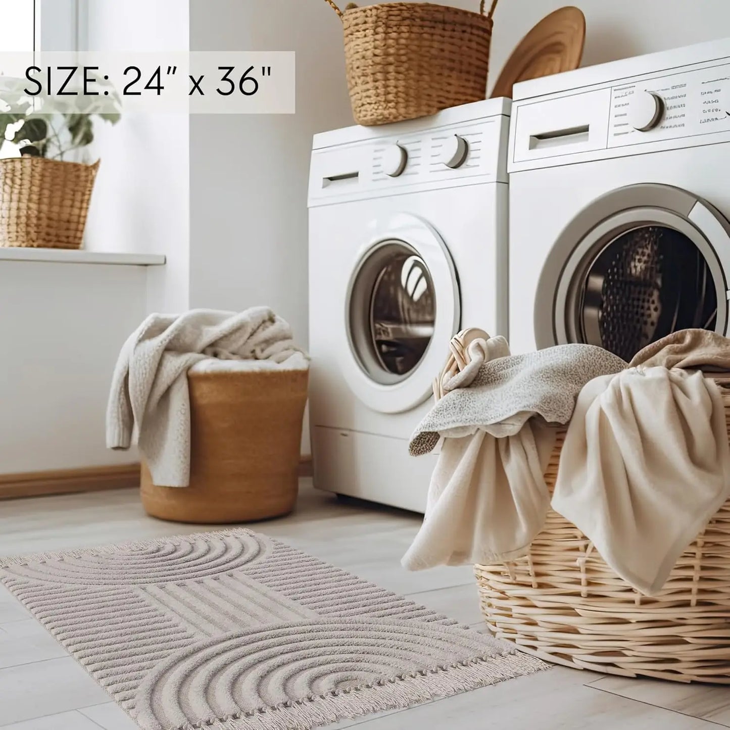 Boho Tassel Cotton Bath Rug Non Slip Mat For Bathroom