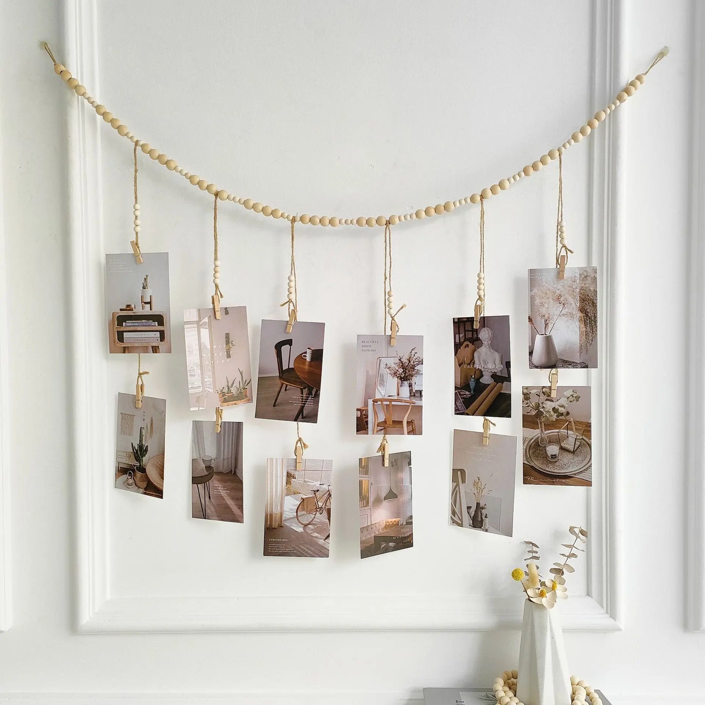Wooden Bead Garland Hanging Photo Display Wall Decor