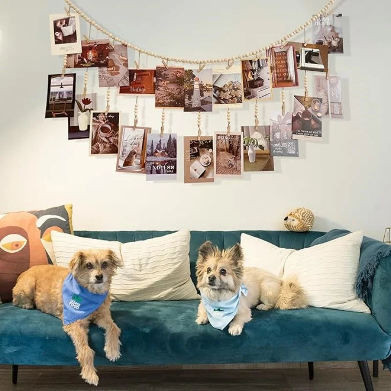 Wooden Bead Garland Hanging Photo Display Wall Decor
