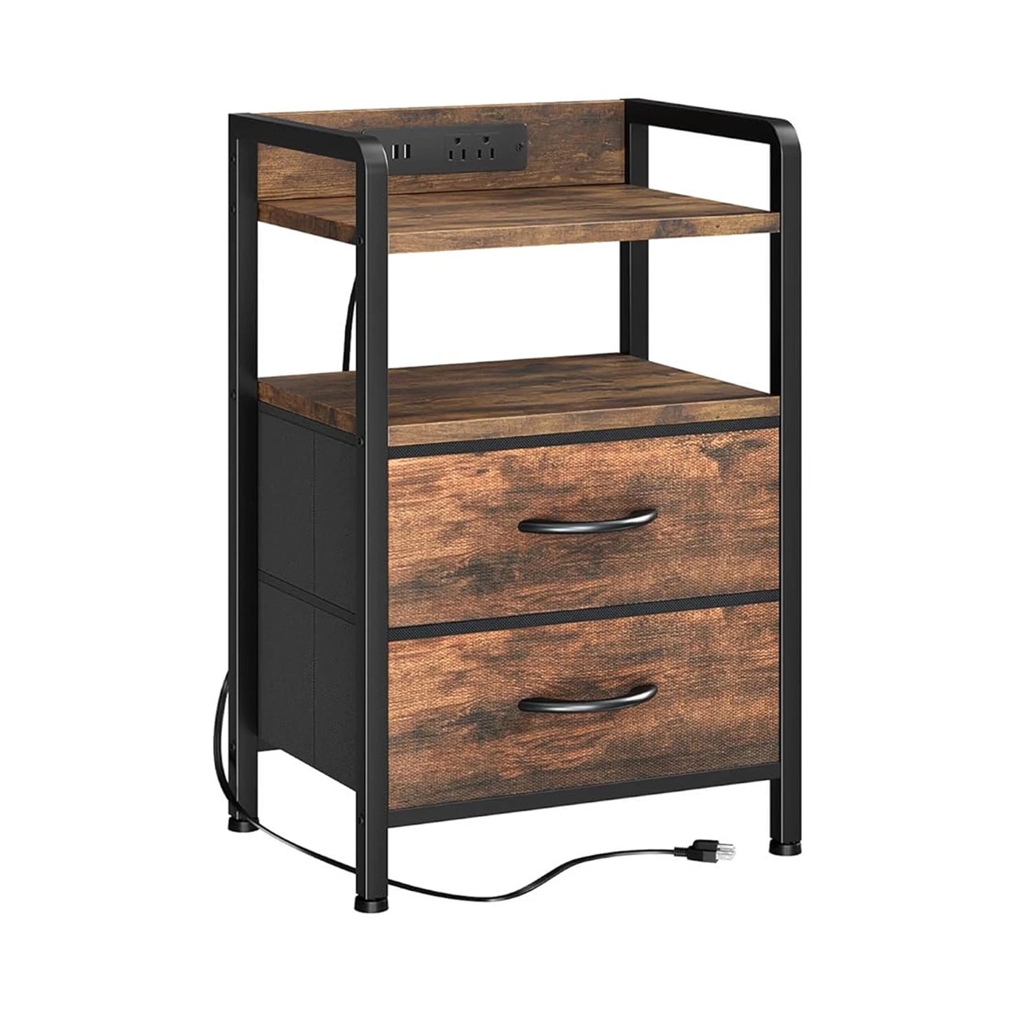 HiMISSD Industrial Patio Side Table With 2 Drawers And Charging