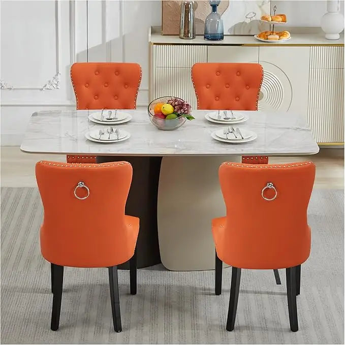 Velvet Tufted Dining Chairs With Pull Ring And Steel Legs