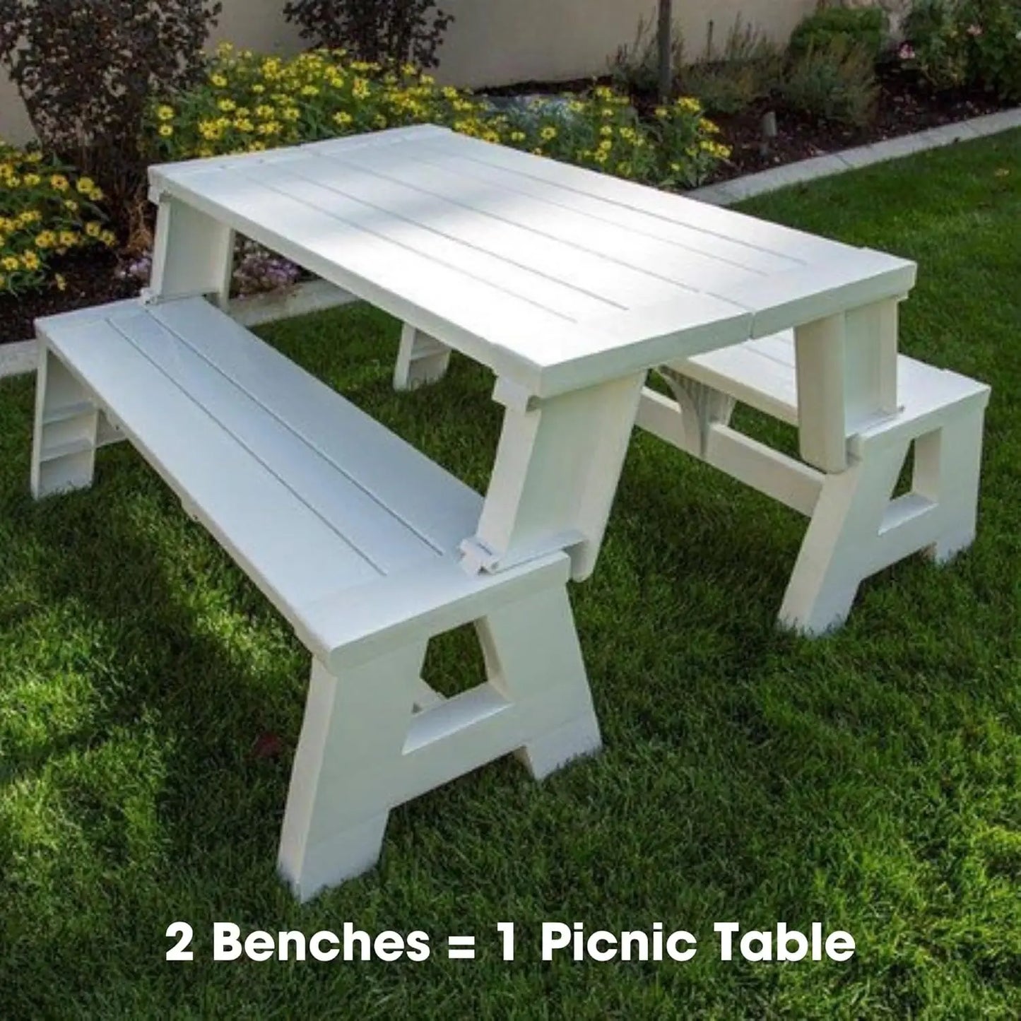 Convertible Outdoor Bench Table Weather Resistant Patio Garden Furniture
