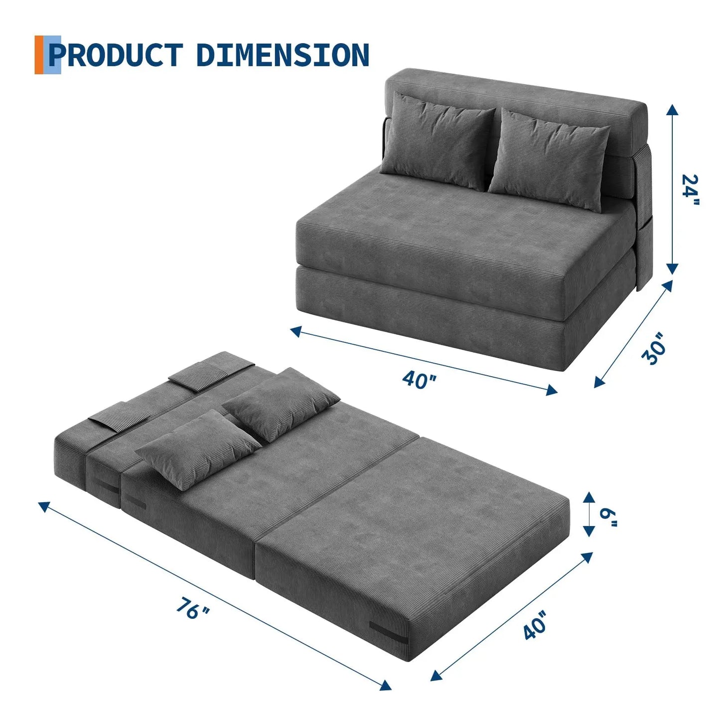 HobbyLane 4 In 1 Folding Sofa Bed Corduroy Sleeper Loveseat