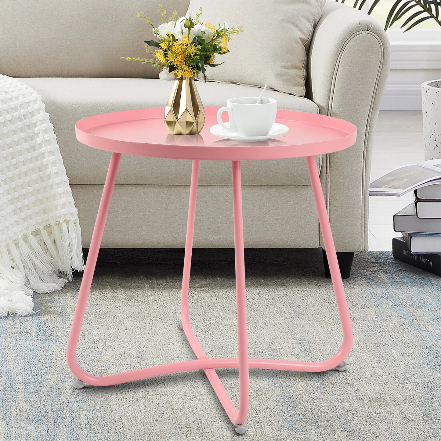 Minimalist Outdoor Round Steel Side Table For Patio Garden