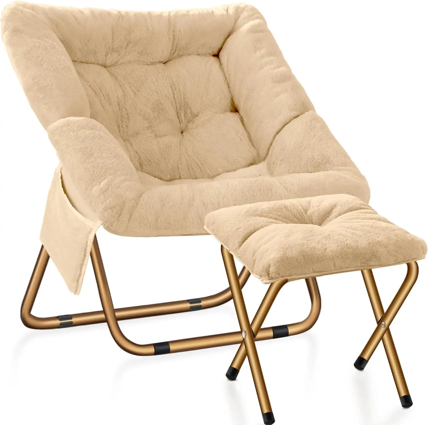 XIUWO Comfy Saucer Chair Foldable Faux Fur Lounge Chair