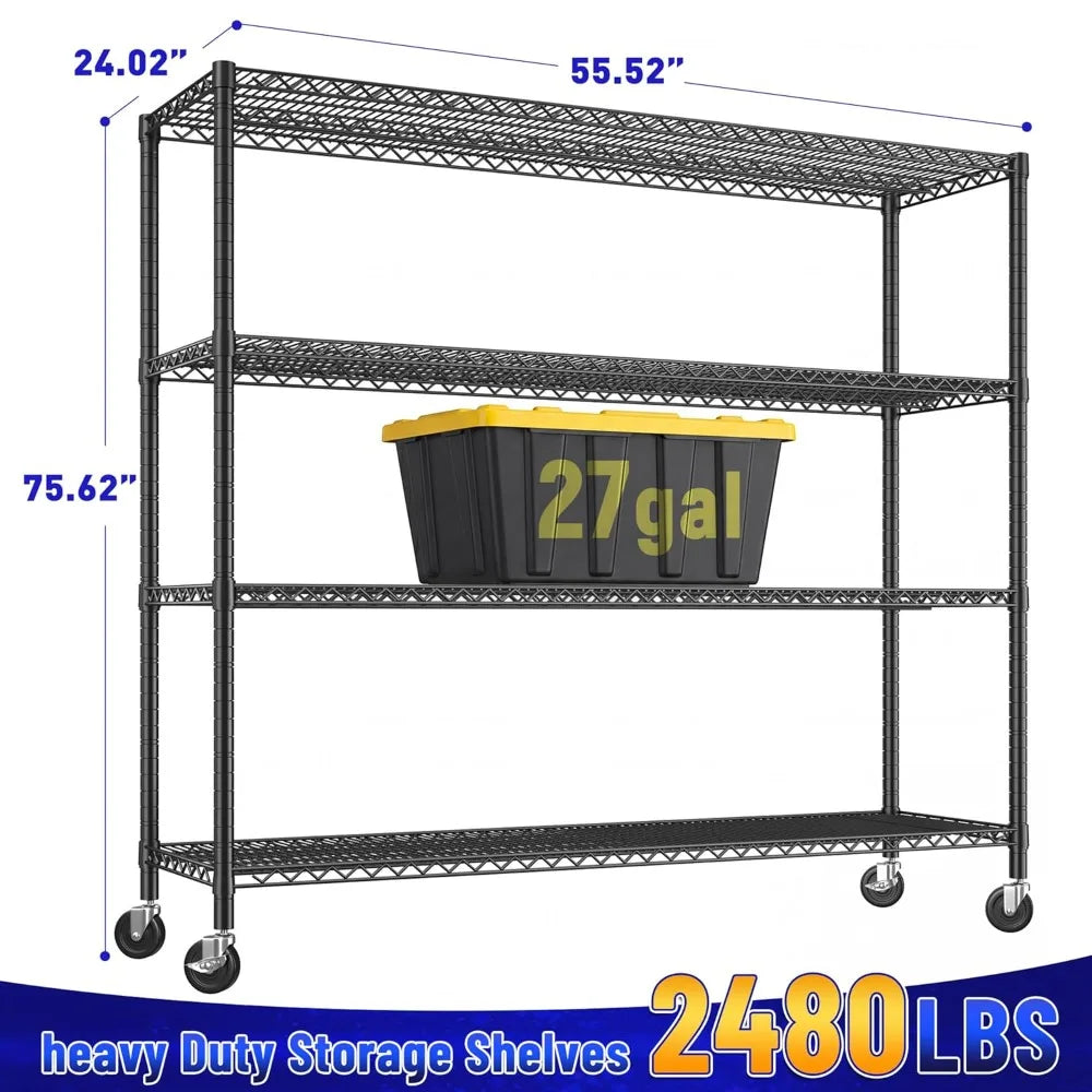 Heavy Duty Metal Storage Shelving Unit on Wheels for Garage