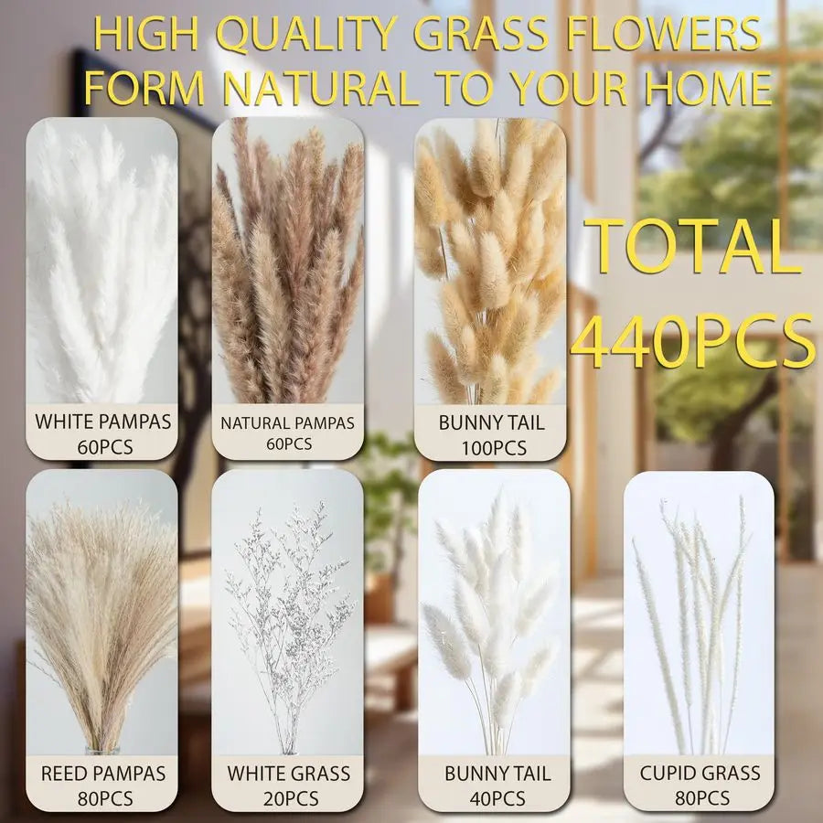 XMSJ Natural Pampas Grass Dried Floral Centerpiece Bouquet Decor