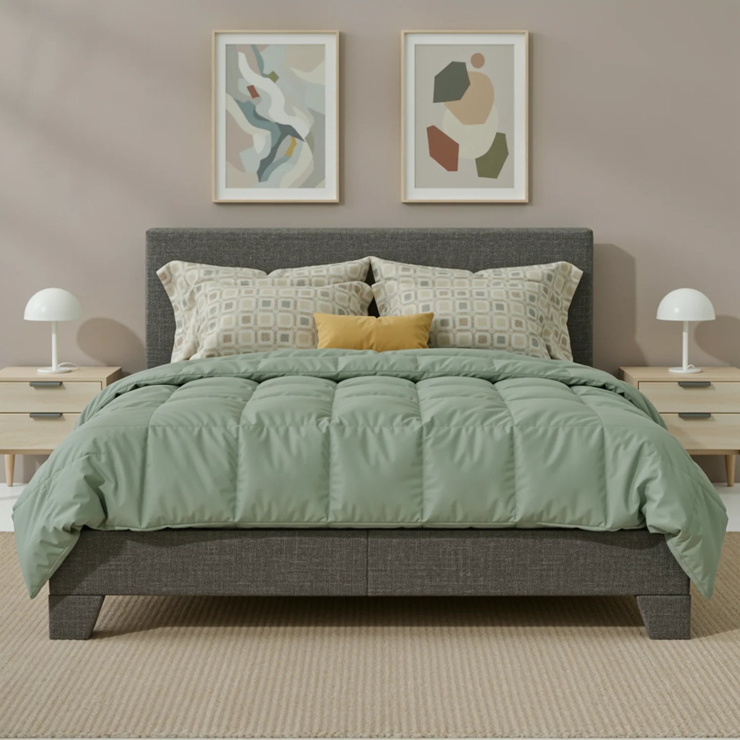 HOOMIC Upholstered Bed Frame With Linen Headboard And Wood Slats Quiet Support