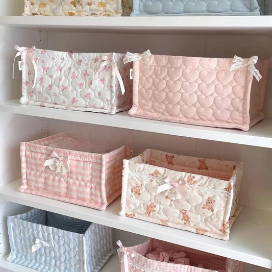 Square Flower Desktop Organizer Storage Basket Polyester Eco Friendly Home Decor