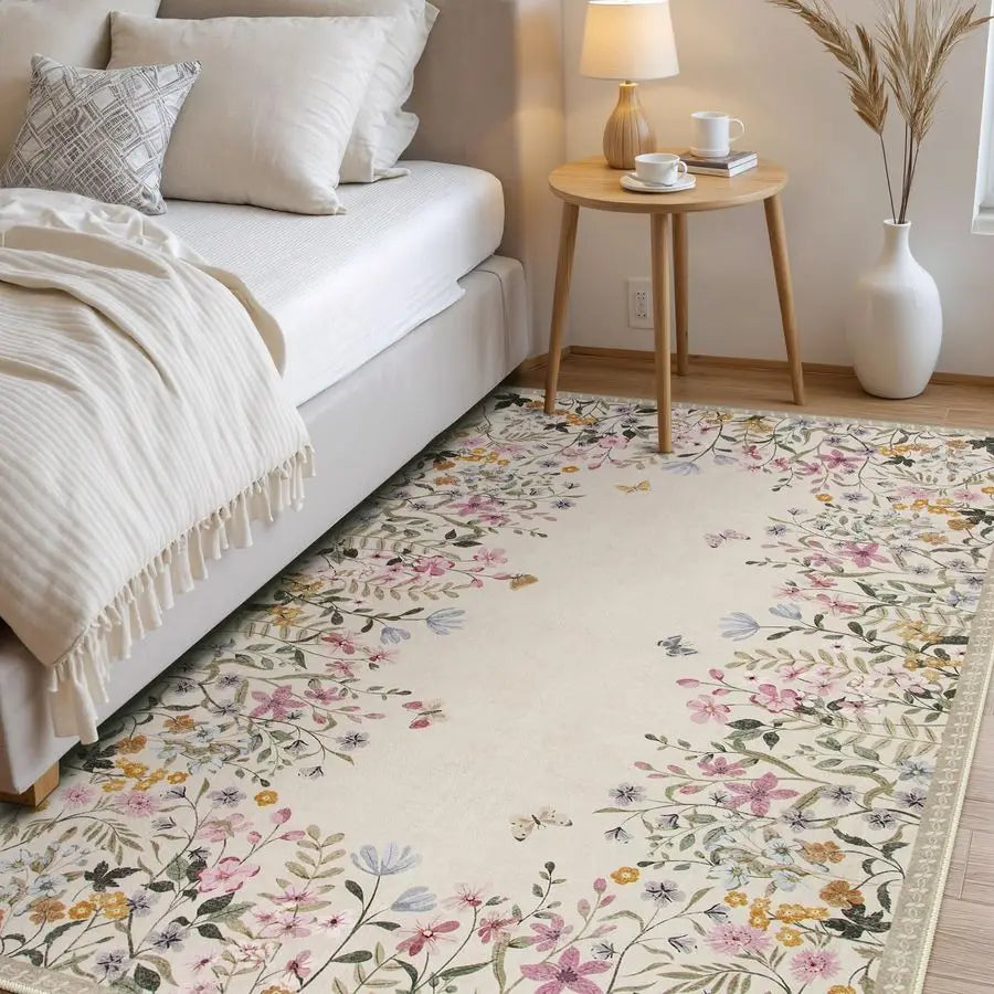 Floral Washable Area Rug for Bedroom and Living Room NonSlip
