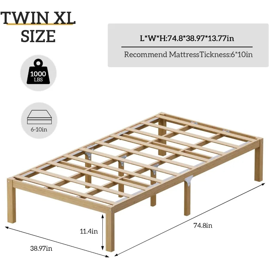 XIUWO Bamboo Bed Frame Platform Bed With Non Slip Slats