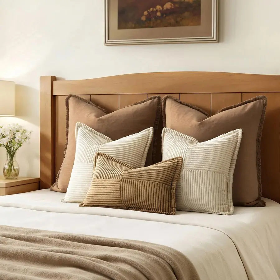 Boho Corduroy Euro Sham Pillow Covers Set of 2 USA