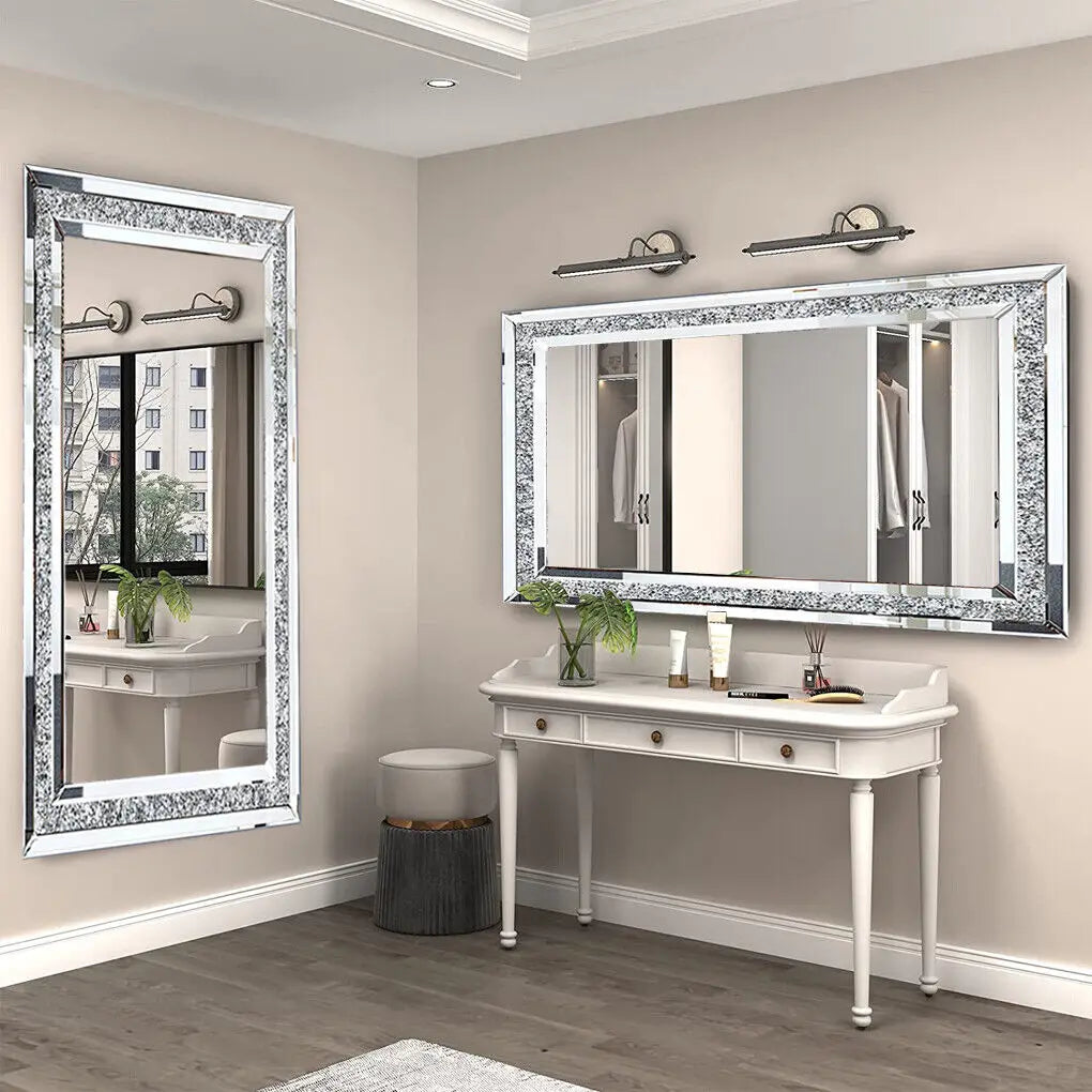 LUVODI Frameless Crystal Rhinestone Diamond Vanity Mirror Wall Mounted