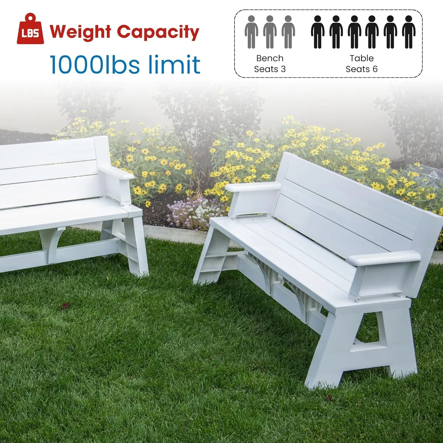 Convertible Outdoor Bench Table Weather Resistant Patio Garden Furniture
