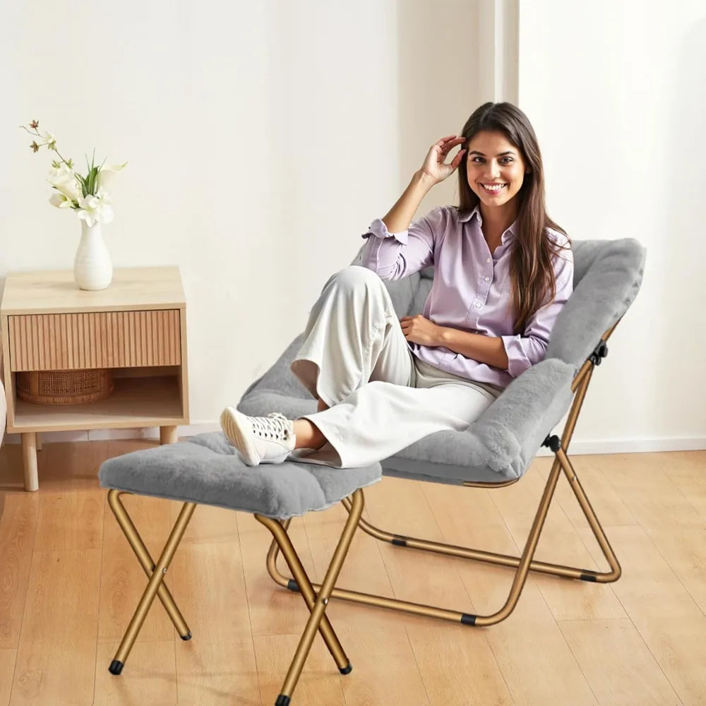 XIUWO Comfy Saucer Chair Foldable Faux Fur Lounge Chair