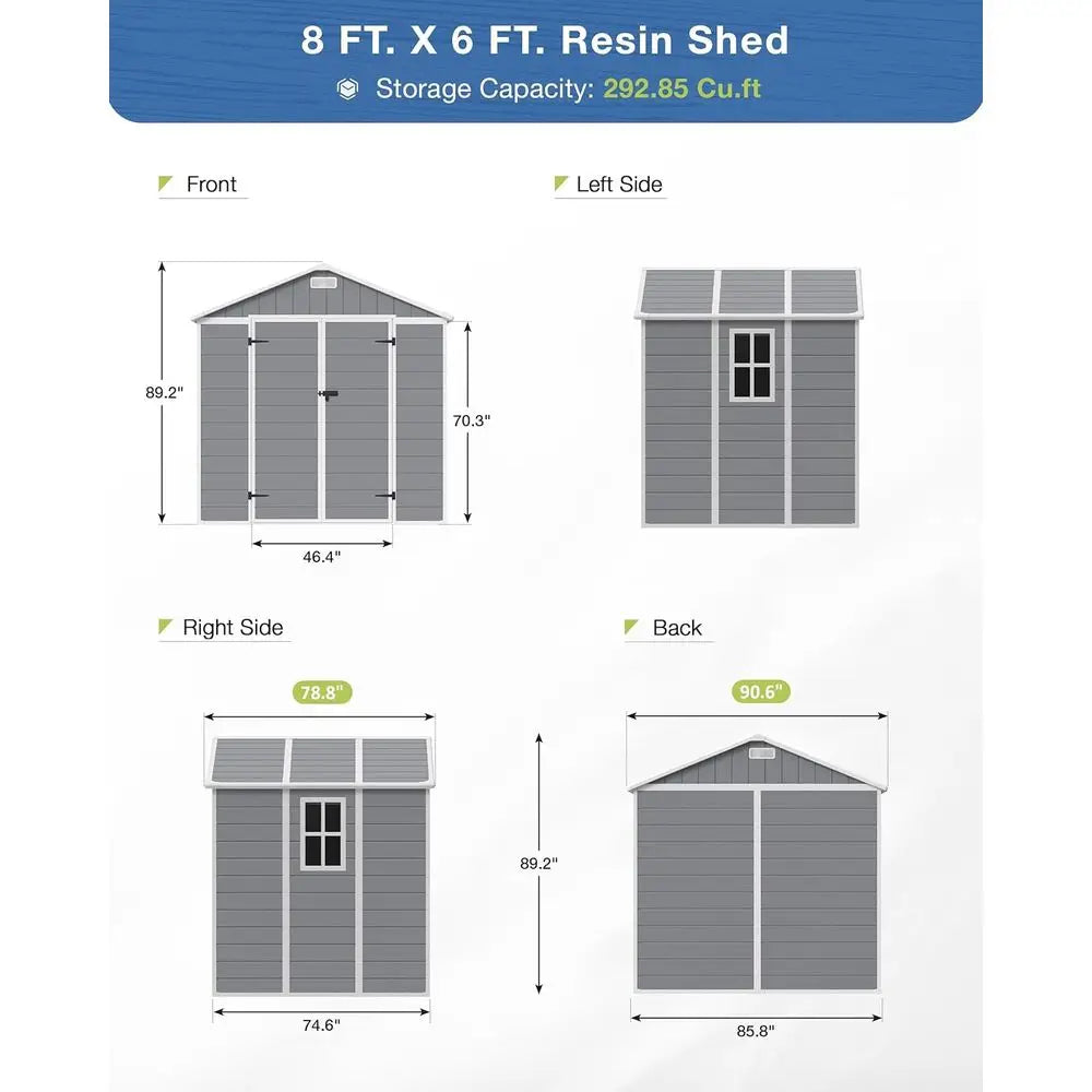 Resin Outdoor Storage Shed With Floor, Lockable Door, Window, Vents