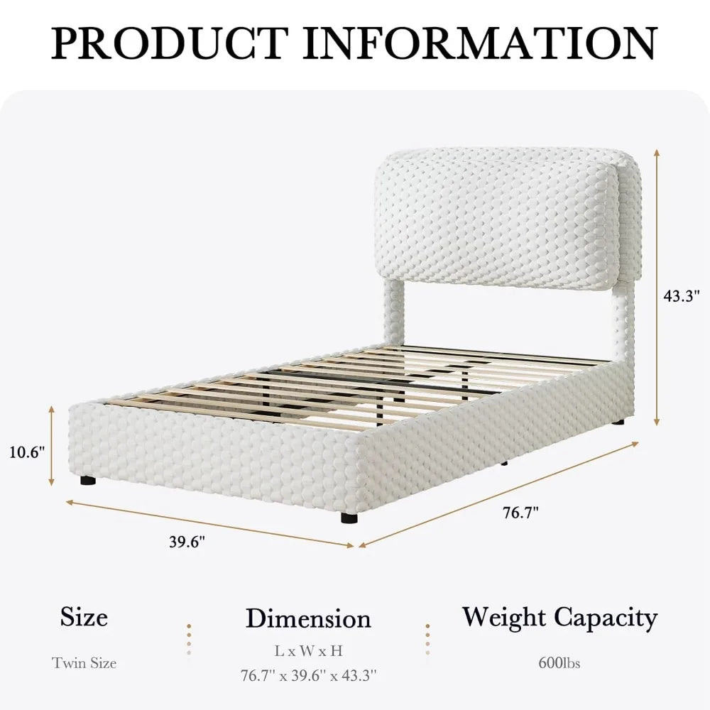 Corduroy Upholstered Platform Bed Frame With Soft Headboard And Slats