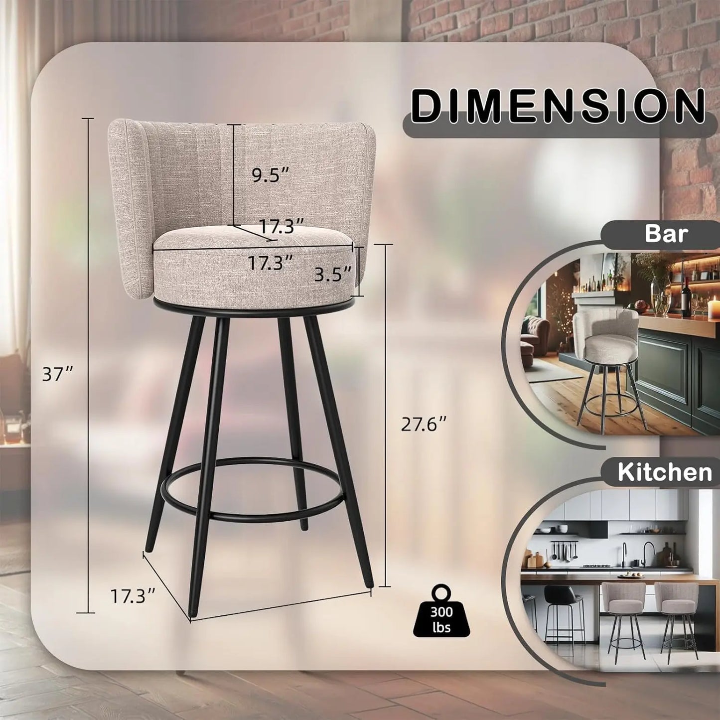 GUANGBAI Bar Stools Set Of 2 Modern Counter Height Upholstered