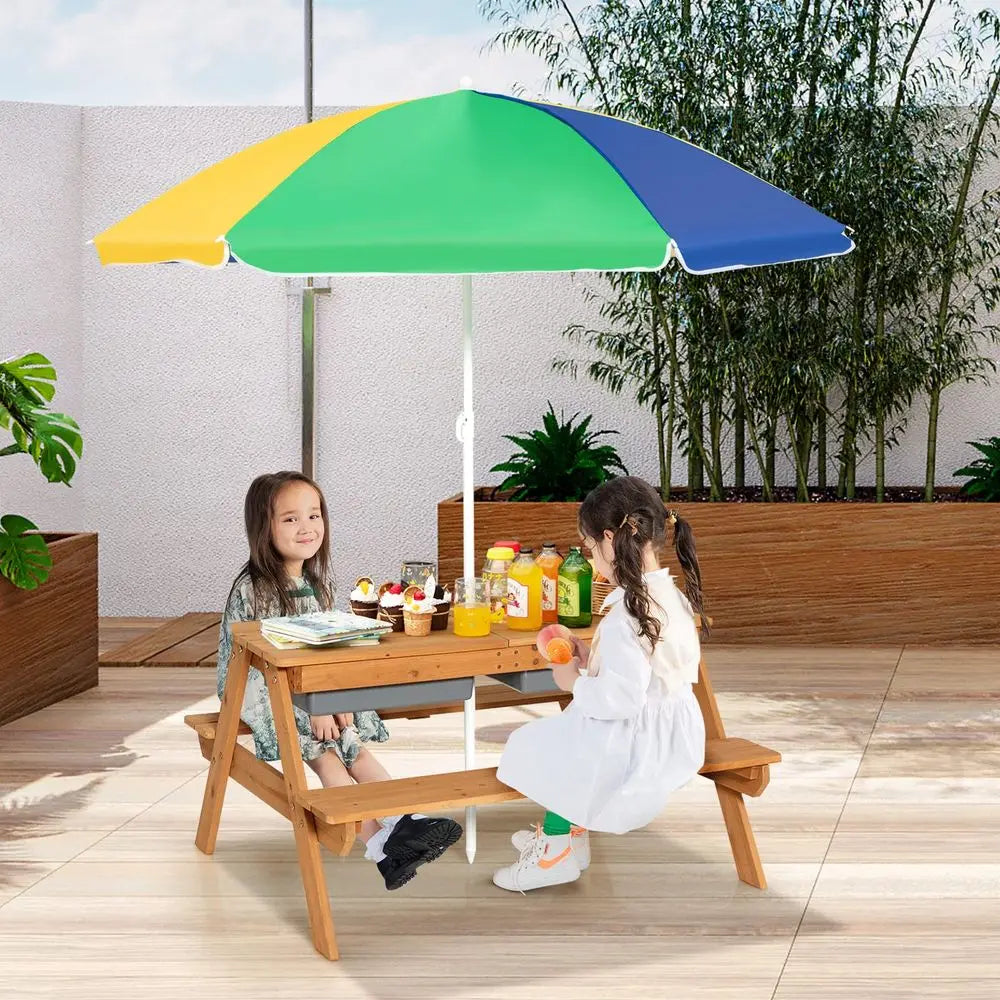 Cedar Kids Picnic Table With Sand And Water Umbrella