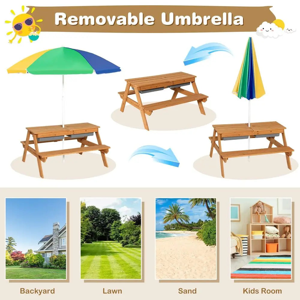 Cedar Kids Picnic Table With Sand And Water Umbrella