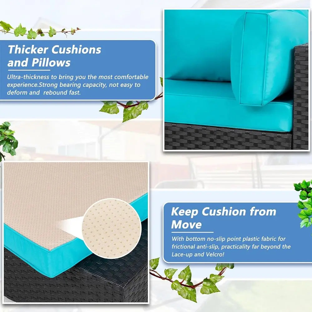 Outdoor Patio Sectional Sofa Set With Glass Coffee Table